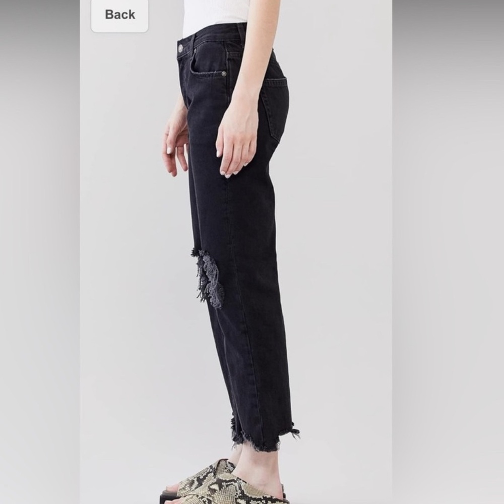 We The FREE PEOPLE Maggie Mid Rise Straight Leg Distressed Denim Black 29 - Picture 6 of 11